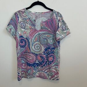 T by Talbots Multicolor Paisley Short Sleeve Active Top Blue/ Aqua Size Medium